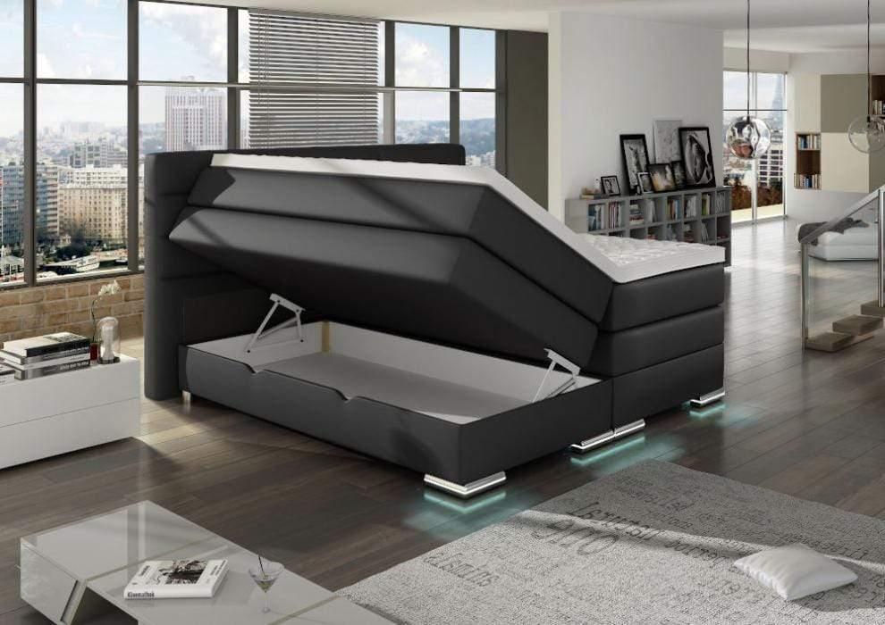 Boxspringbett Rouma Wr. mit Bettkasten Schwarz Kunstleder - WohnenRoyal