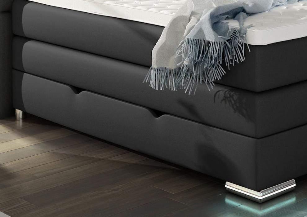 Boxspringbett Rouma Wr. mit Bettkasten Schwarz Kunstleder - WohnenRoyal