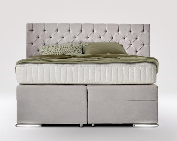 Boxspringbett Charlotte Chesterfield mit Bettkasten Velourstoff - WohnenRoyal