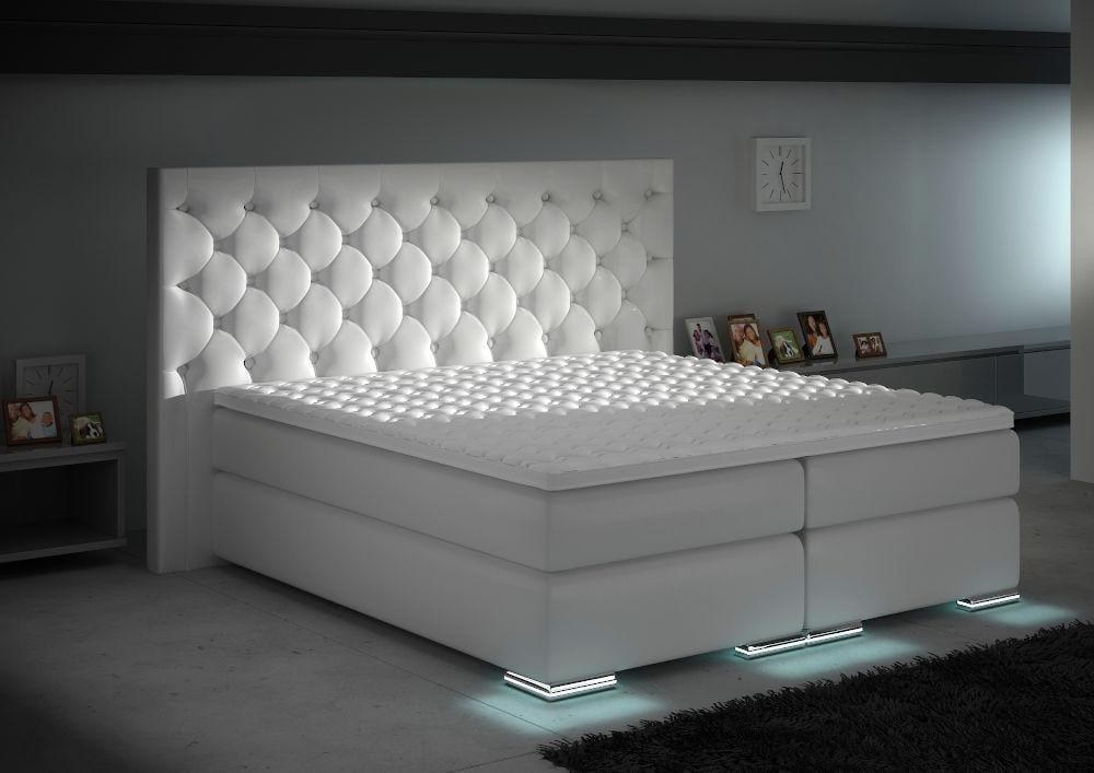 Boxspringbett Venedig Chesterfield Weiß Kunstleder - WohnenRoyal